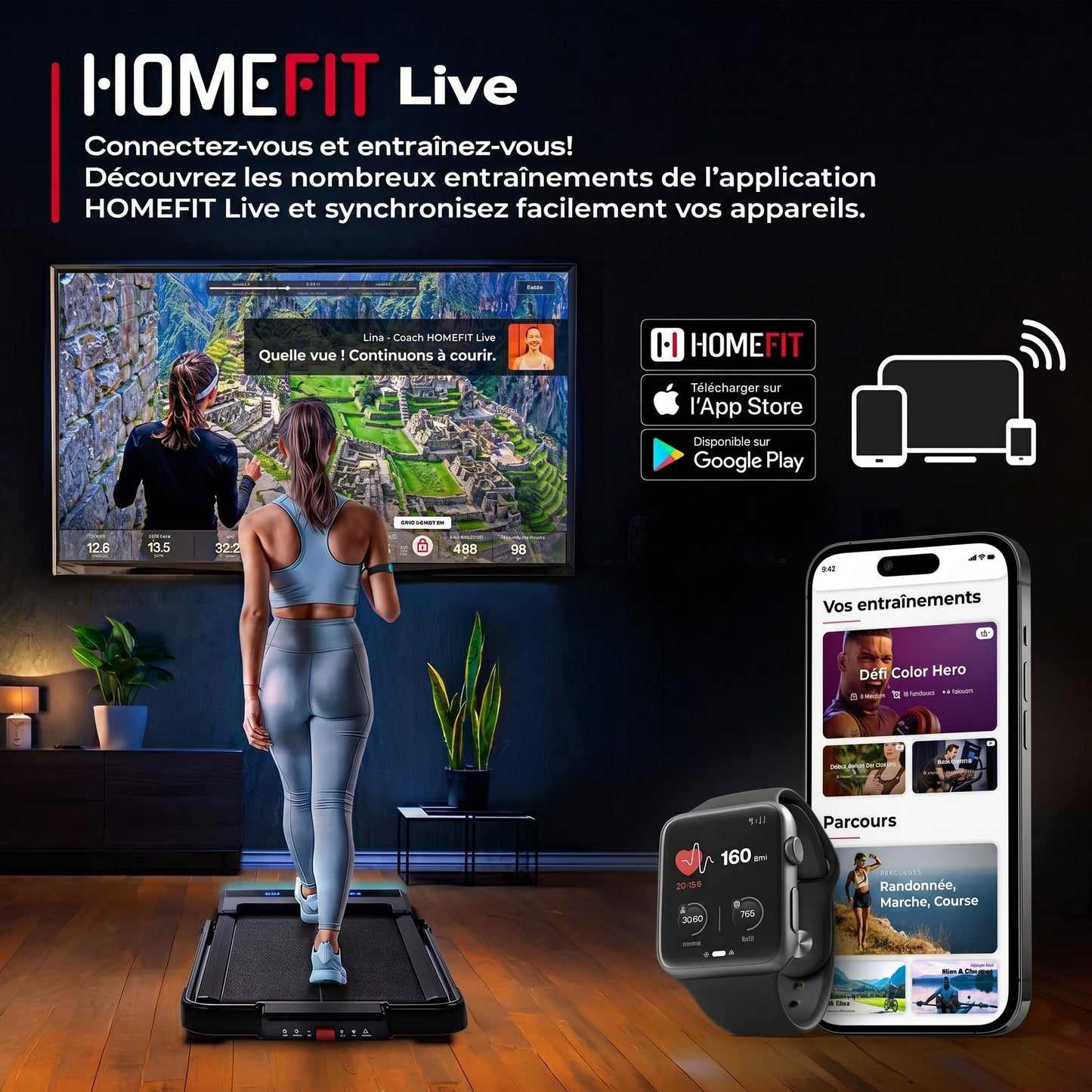 Tapis de course 2-en-1 Lite Mini Plus – 12 km/h – Inclinaison – 12 programmes – Bluetooth