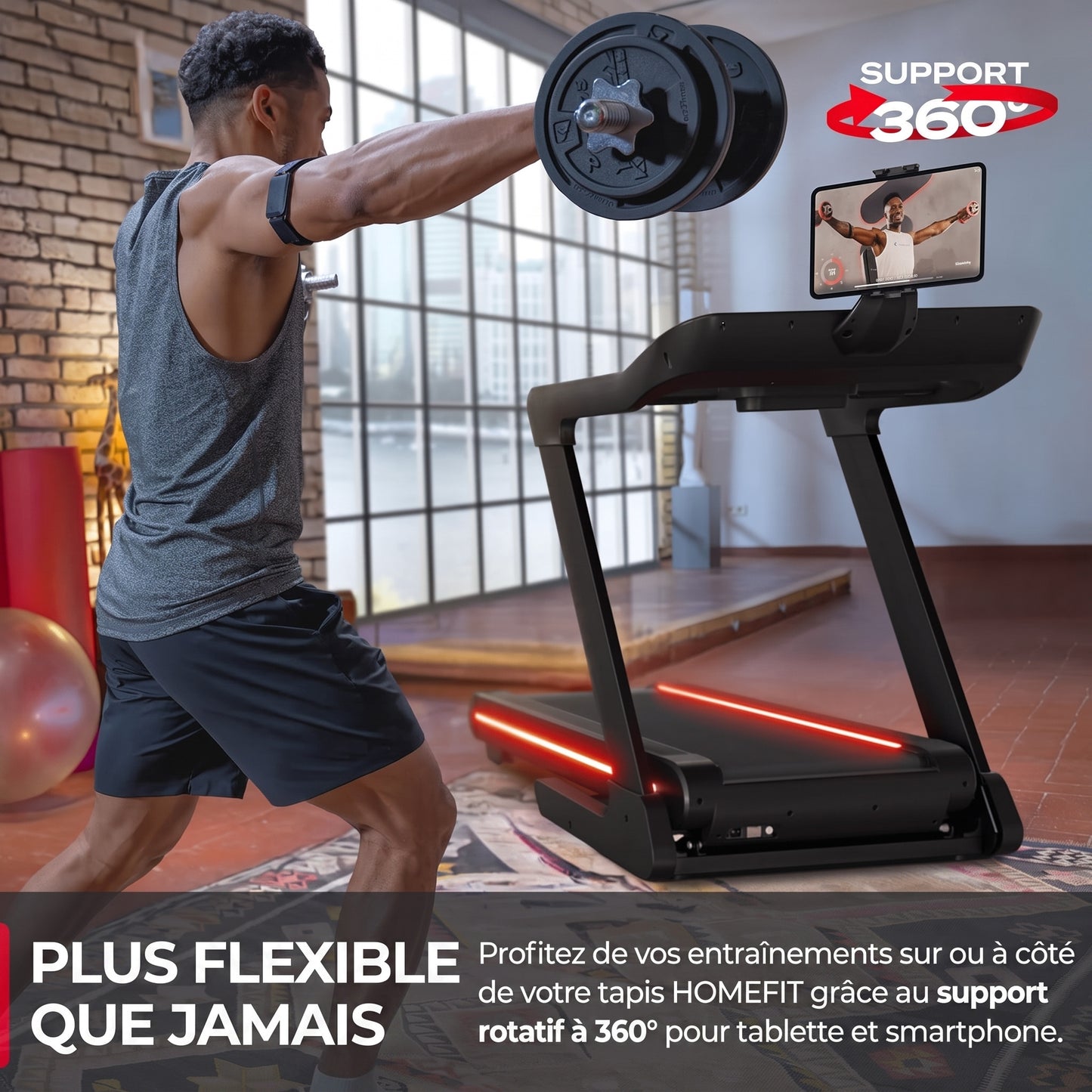 Tapis de course Apex – 20 km/h – Inclinaison 16 % – 7 CV – Bluetooth