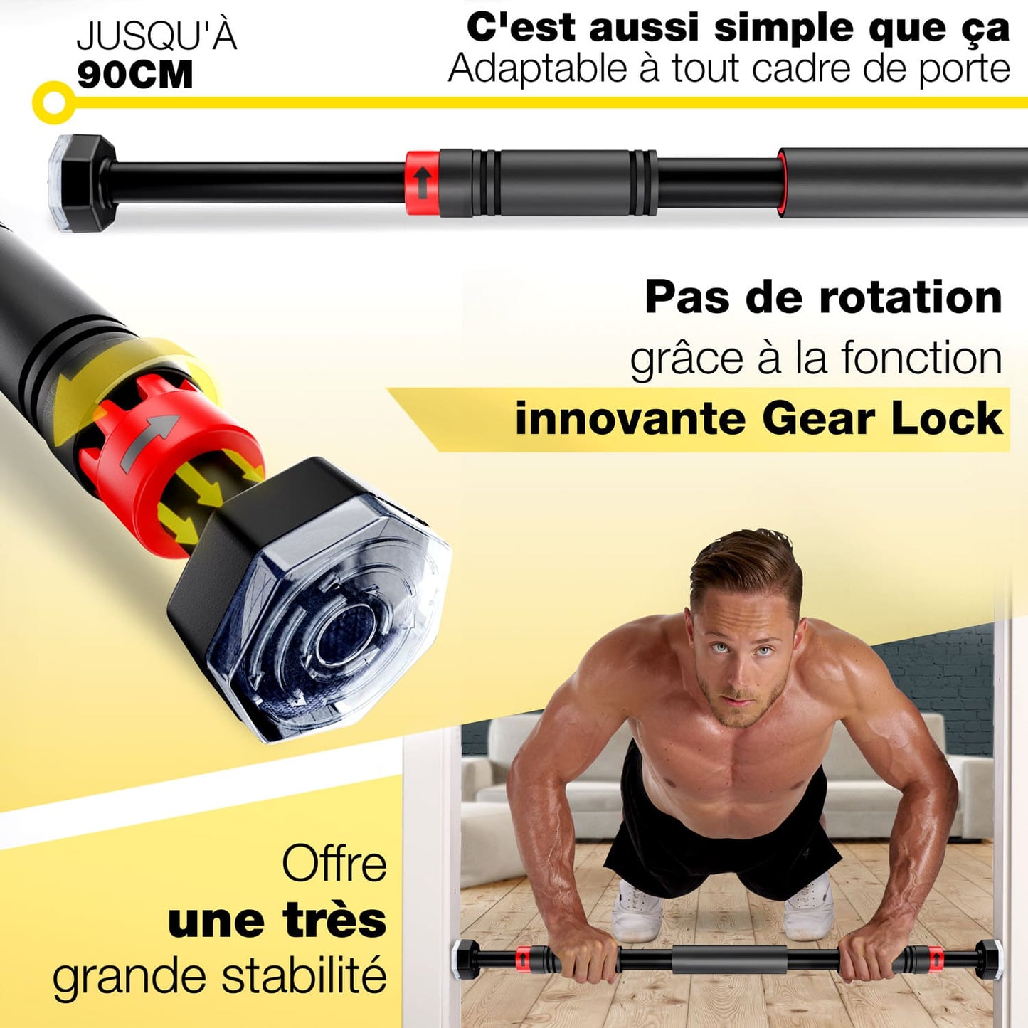 Barre de Traction Porte Homefit IronLift – Sans Perçage – Réglable 65 à 90 cm – Charge Max. 150 kg