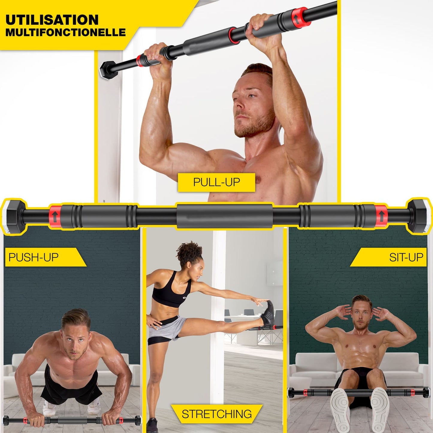 Barre de Traction Porte Homefit IronLift – Sans Perçage – Réglable 65 à 90 cm – Charge Max. 150 kg