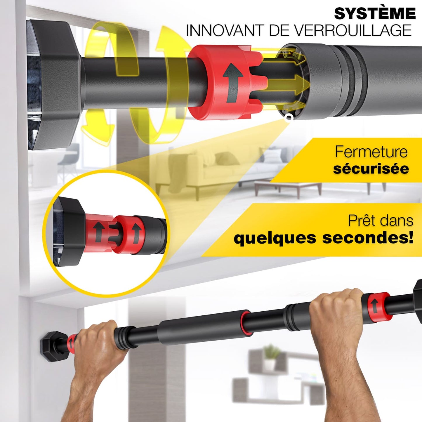Barre de Traction Porte Homefit IronLift – Sans Perçage – Réglable 65 à 90 cm – Charge Max. 150 kg