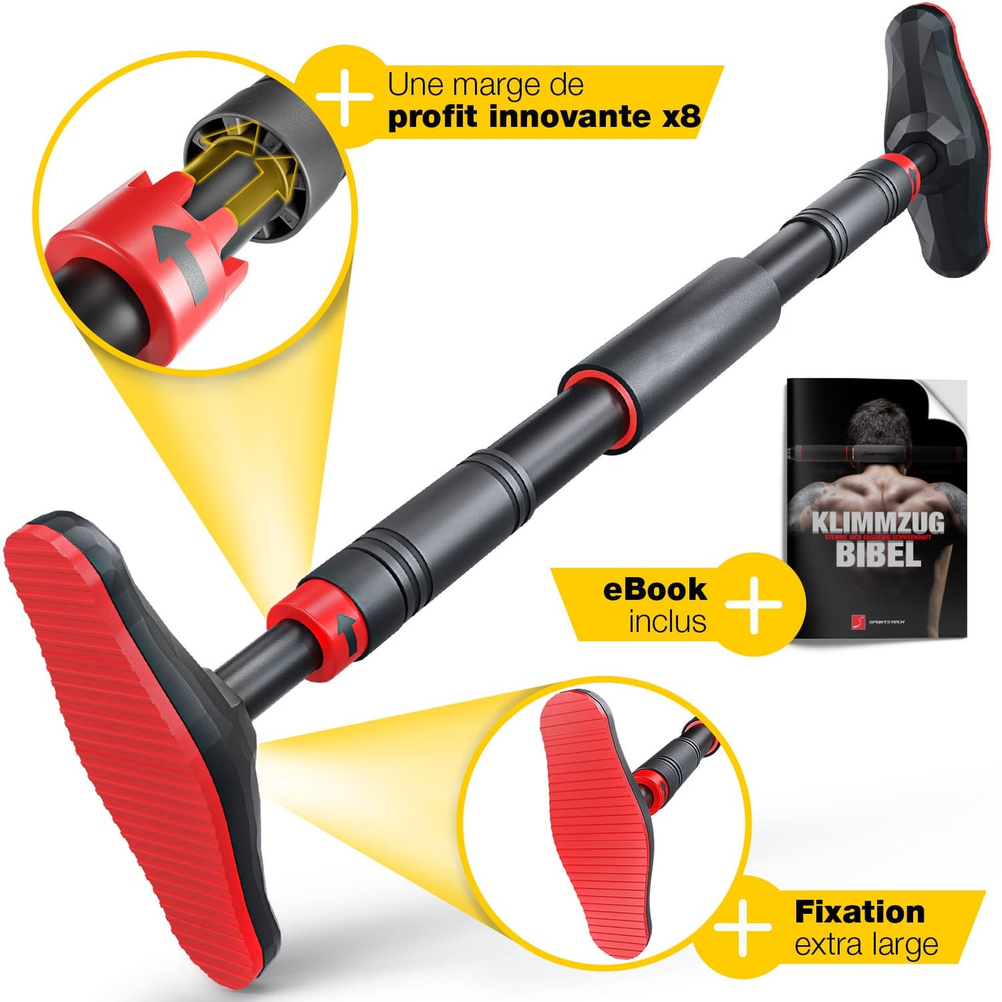 Barre de Traction Porte Homefit PowerGrip – Sans Perçage – Réglable 65 à 90 cm – Poignées Antidérapantes – 150 kg