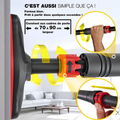 Barre de Traction Porte Homefit PowerGrip – Sans Perçage – Réglable 65 à 90 cm – Poignées Antidérapantes – 150 kg