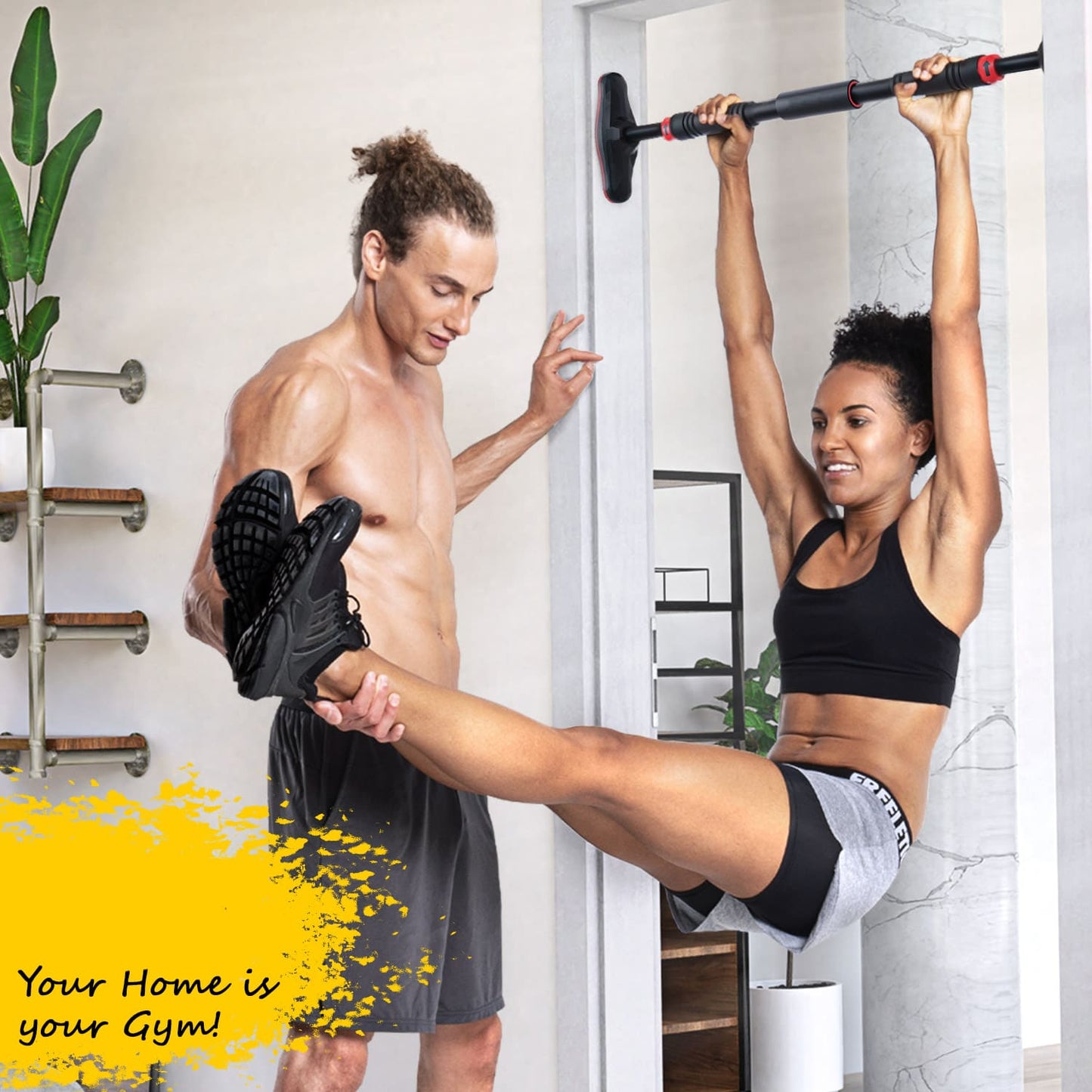 Barre de Traction Porte Homefit PowerGrip – Sans Perçage – Réglable 65 à 90 cm – Poignées Antidérapantes – 150 kg