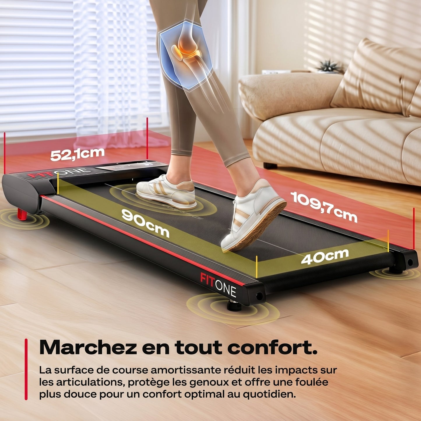 Tapis de marche FitOne – 6 km/h – Inclinaison 9 % – 4 programmes – Bluetooth