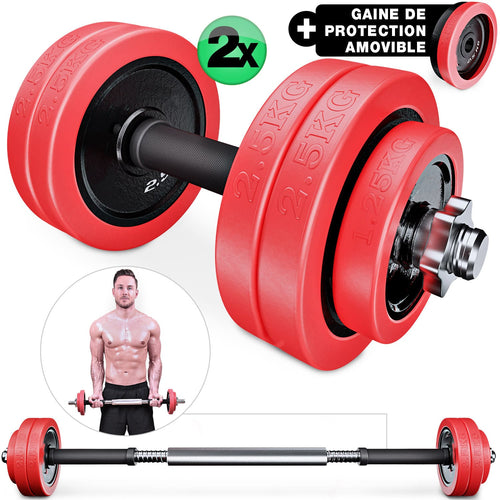 Kit Haltères Réglables Homefit Titan 20 kg – 2 en 1 Haltères + Barre – Disques en Fonte – Poignées Antidérapantes