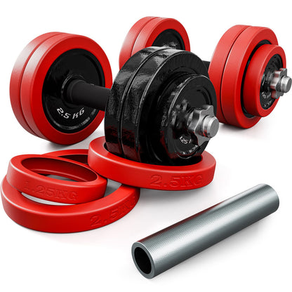 Kit Haltères Réglables Homefit Titan 20 kg – 2 en 1 Haltères + Barre – Disques en Fonte – Poignées Antidérapantes