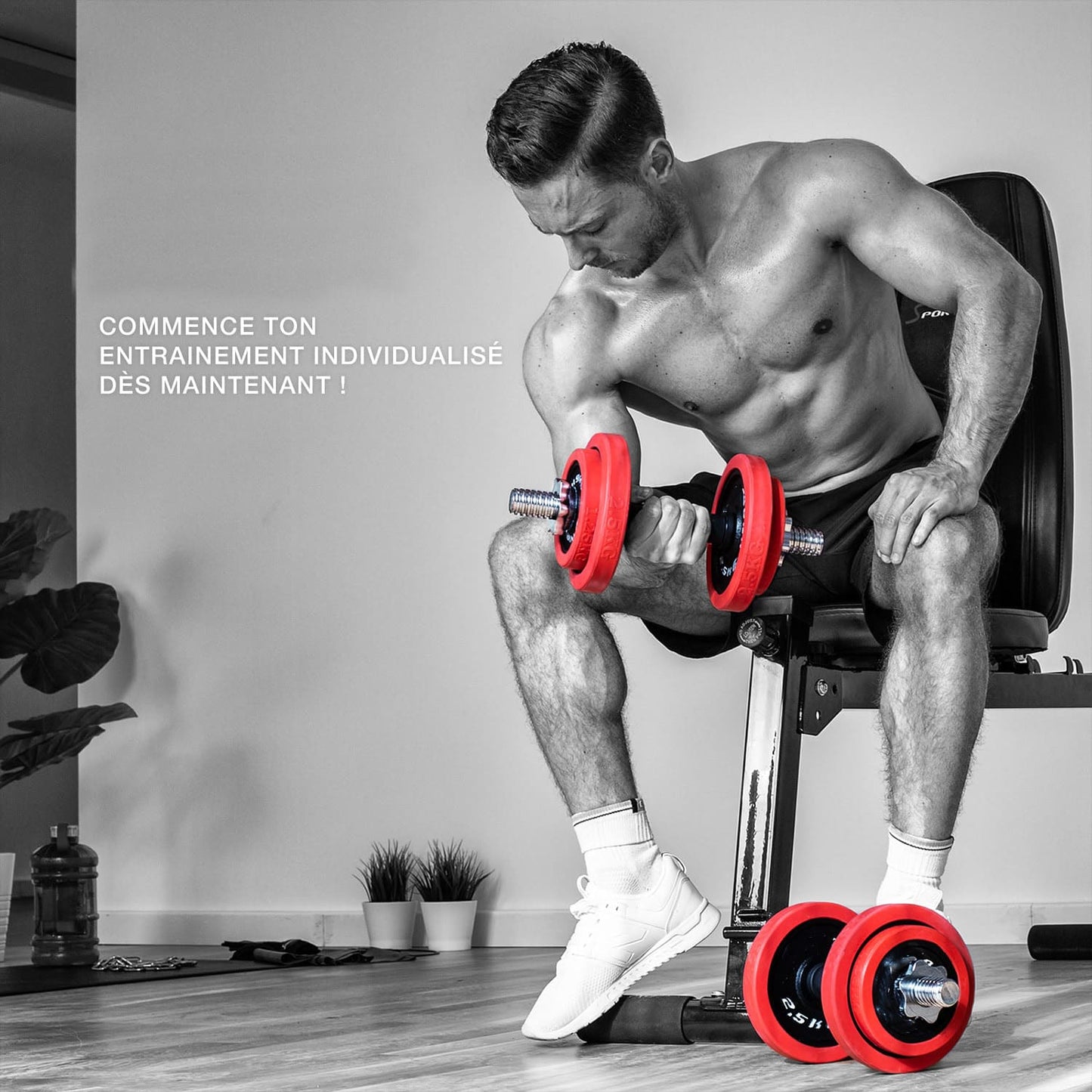 Kit Haltères Réglables Homefit Titan 20 kg – 2 en 1 Haltères + Barre – Disques en Fonte – Poignées Antidérapantes
