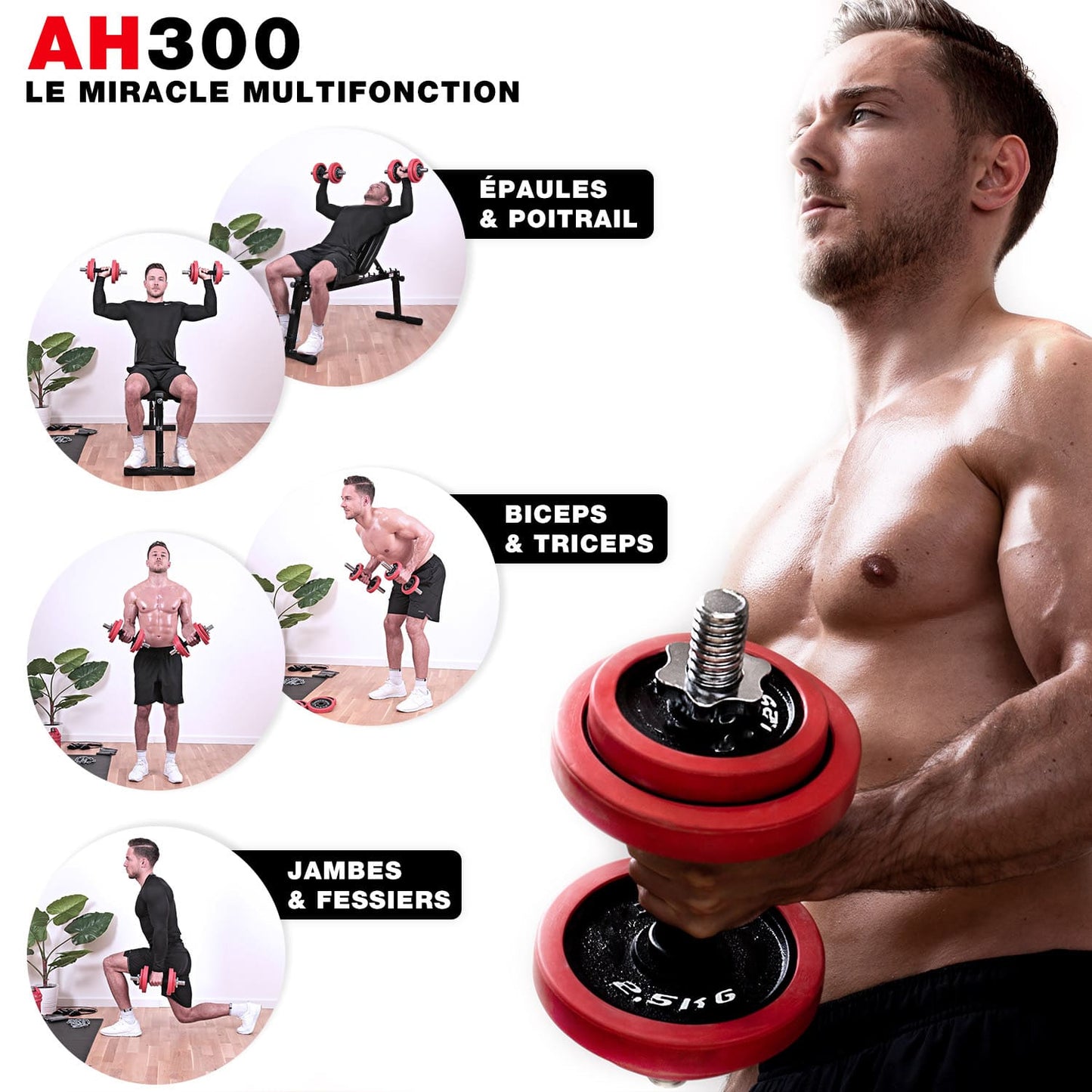 Kit Haltères Réglables Homefit Titan 20 kg – 2 en 1 Haltères + Barre – Disques en Fonte – Poignées Antidérapantes