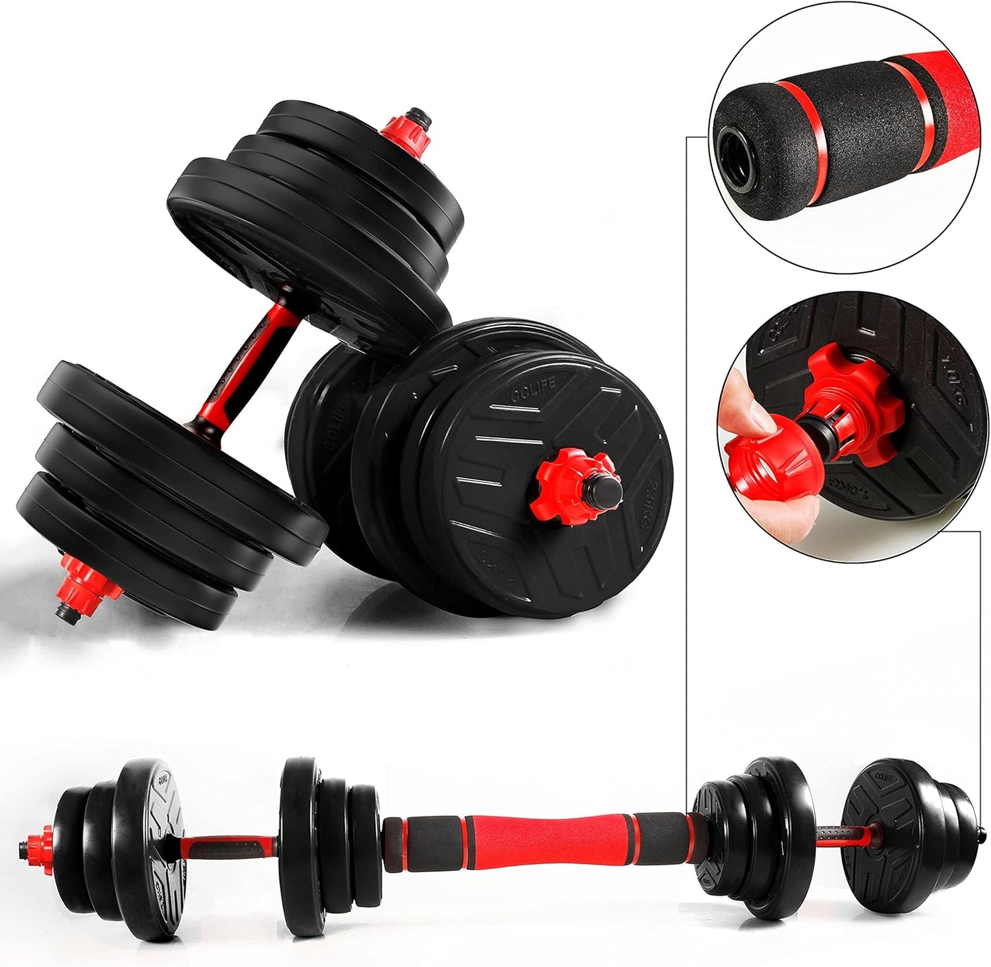 Haltères Réglables Homefit DualFlex 20 ou 40 kg – 2 en 1 avec Barre – Poids Ajustables – Poignées Antidérapantes
