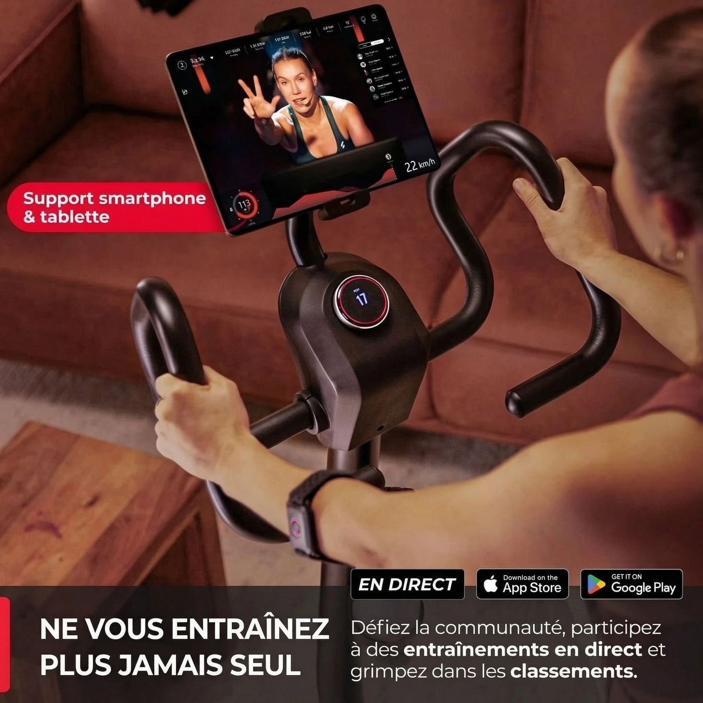 Vélo d’Appartement Homefit PulseFit – 24 Niveaux – Bluetooth – Support Tablette 360° – Charge Max. 120 kg