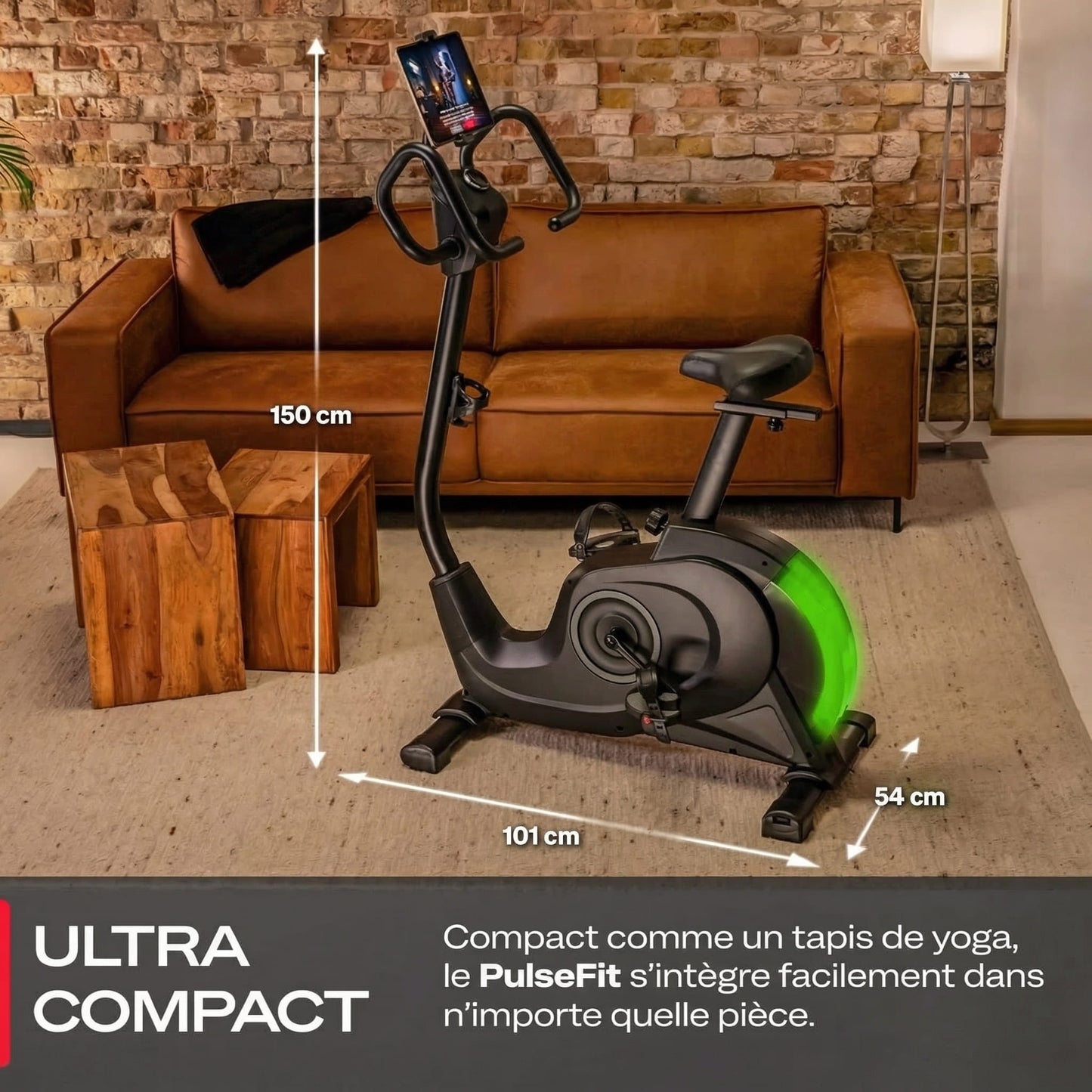 Vélo d’Appartement Homefit PulseFit – 24 Niveaux – Bluetooth – Support Tablette 360° – Charge Max. 120 kg