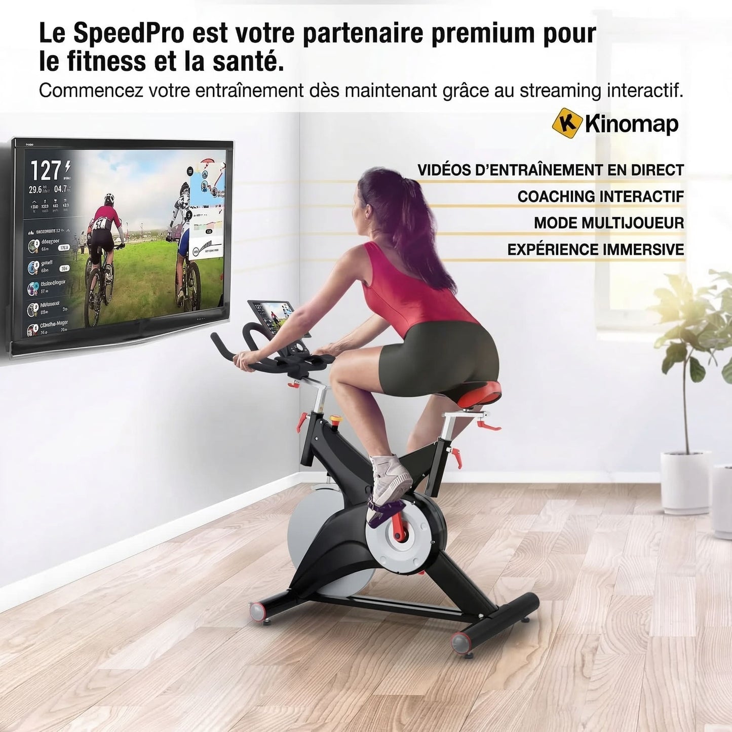 Vélo d’Appartement Homefit SpeedPro – 25 kg d’Inertie – Kinomap – Support Tablette – 150 kg