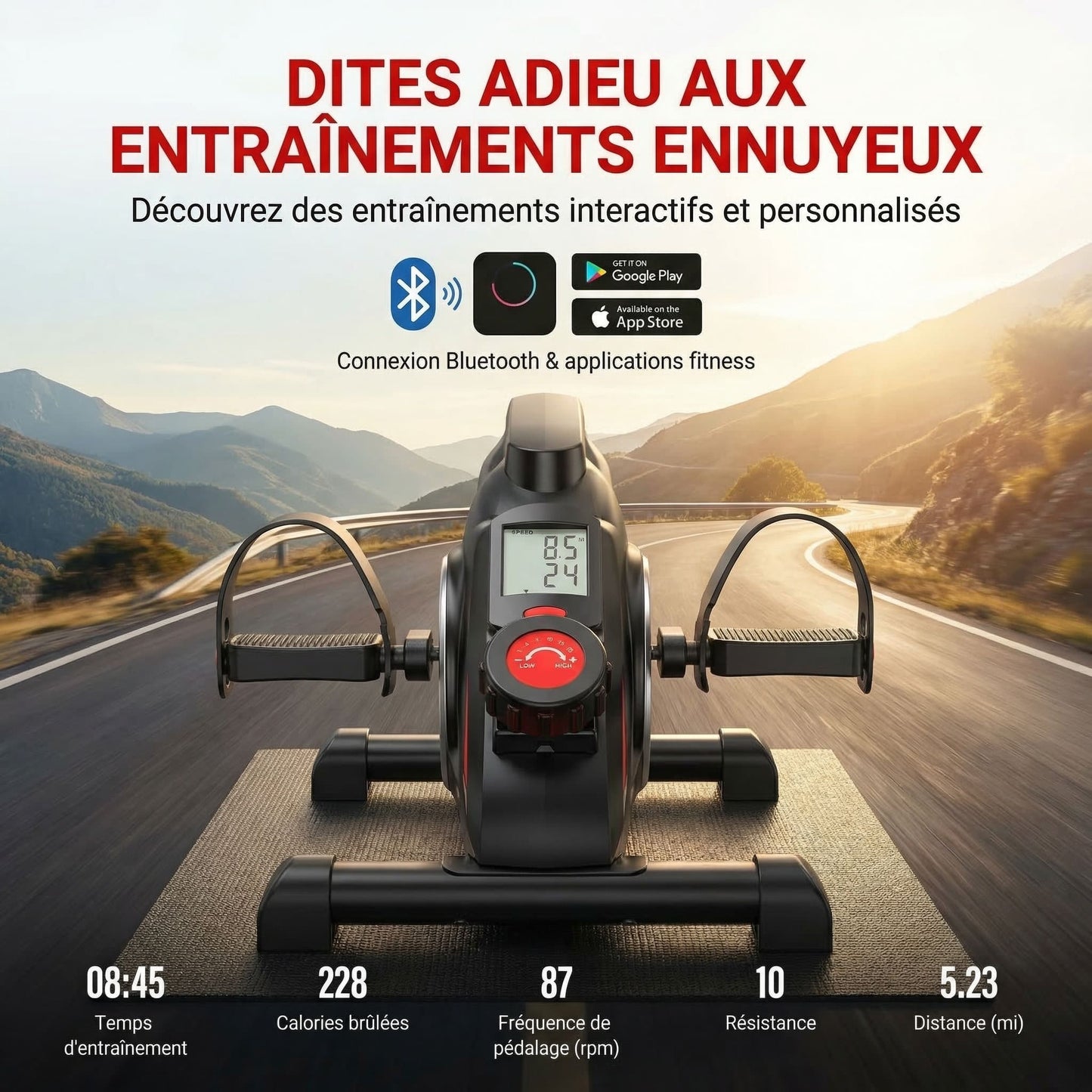 Pédalier d’Appartement Homefit Mini – 16 Niveaux de Résistance – Écran LCD – Bandes Élastiques – Compact