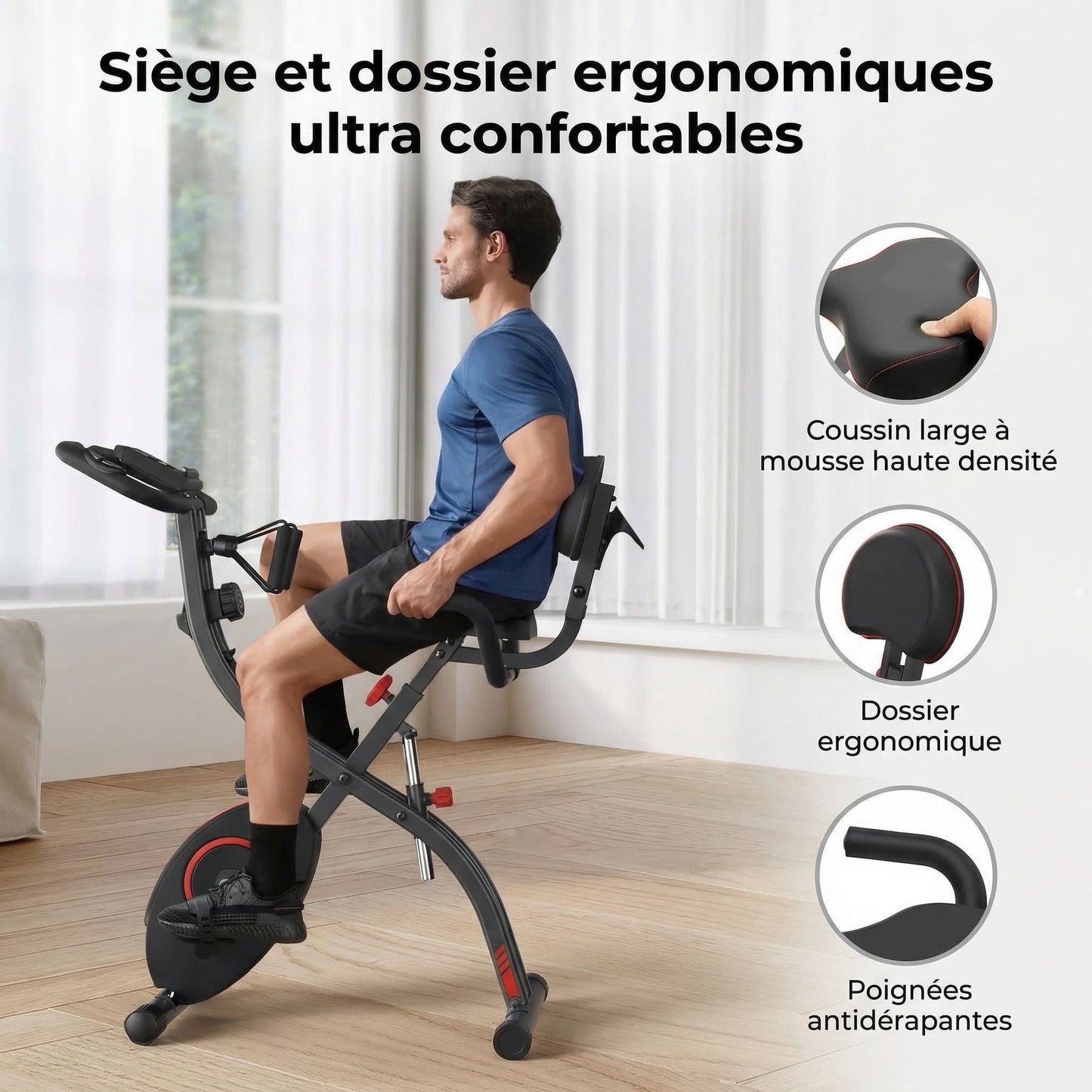 Vélo d’Appartement Homefit ProFit Duo+ – 16 Niveaux – Bluetooth – Entraînement 4-en-1 – Charge Max. 127 kg