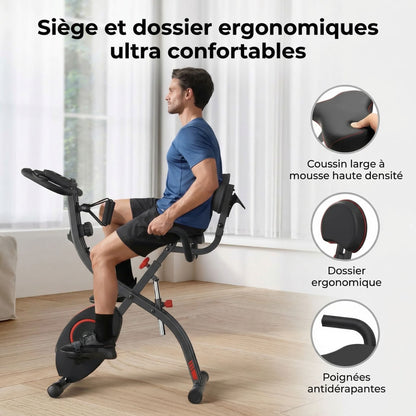 Vélo d’Appartement Homefit ProFit Duo+ – 16 Niveaux – Bluetooth – Entraînement 4-en-1 – Charge Max. 127 kg