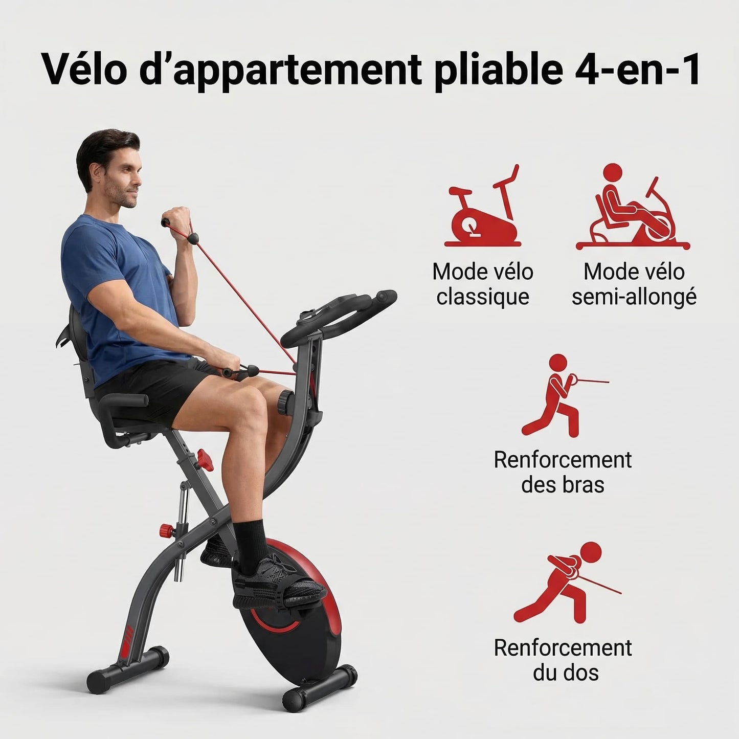 Vélo d’Appartement Homefit ProFit Duo+ – 16 Niveaux – Bluetooth – Entraînement 4-en-1 – Charge Max. 127 kg