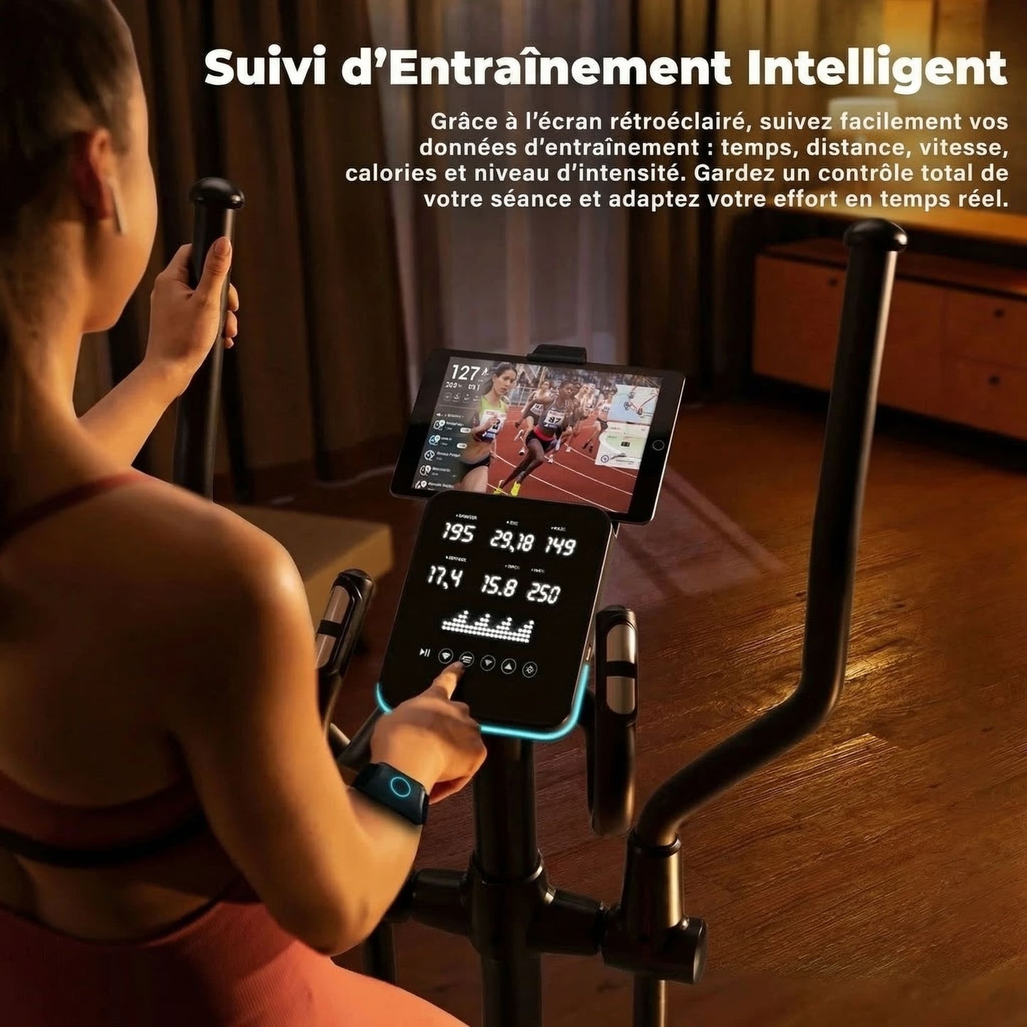 Vélo Elliptique Homefit FlowMotion – 24 Niveaux – Écran Tactile LED – Kinomap – Volant d’Inertie 24 kg – 120 kg
