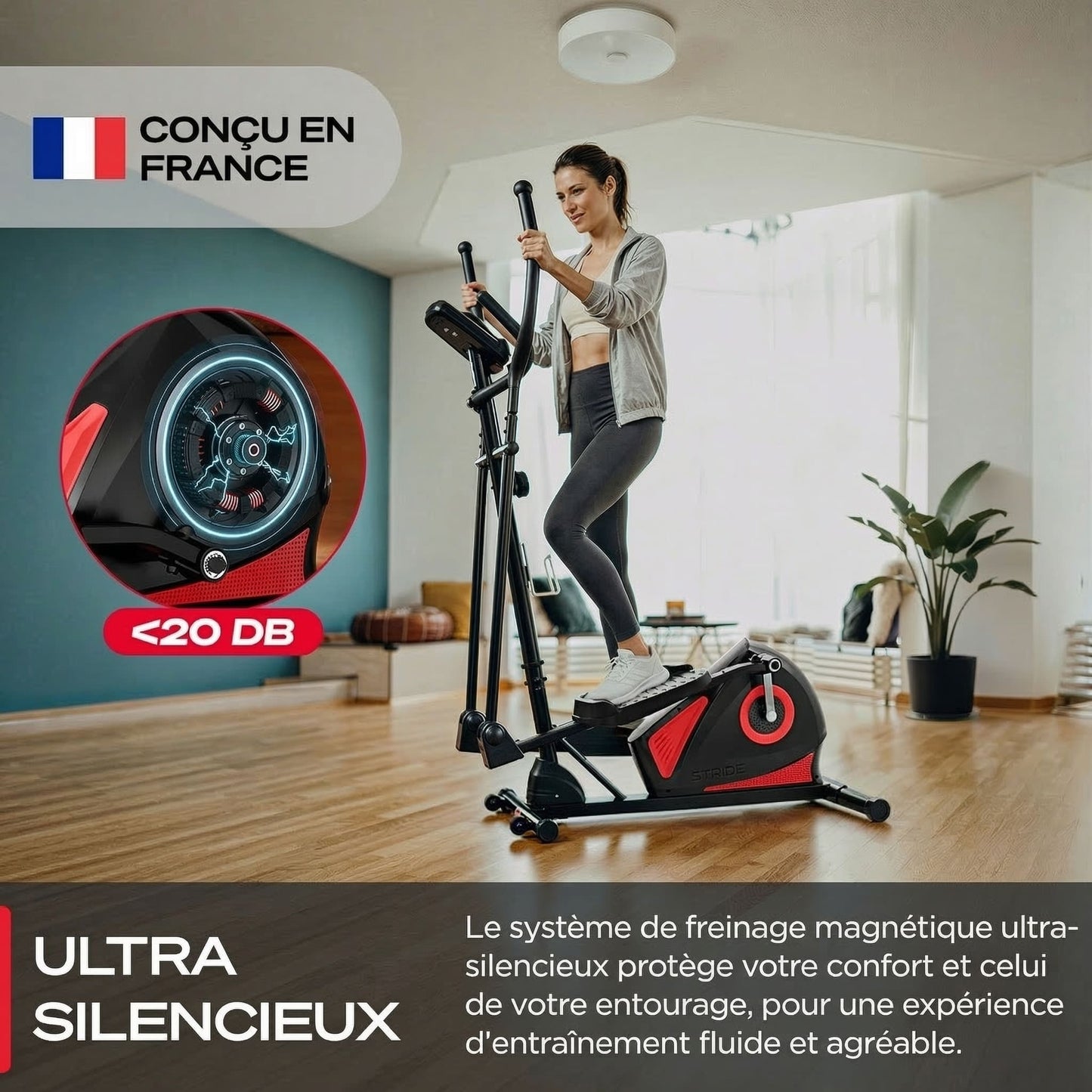 Vélo Elliptique Homefit Stride – 8 Niveaux de Résistance – Bluetooth – Écran LCD – Charge Max. 120 kg