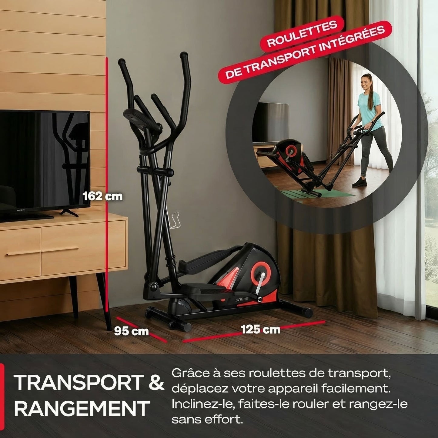 Vélo Elliptique Homefit Stride – 8 Niveaux de Résistance – Bluetooth – Écran LCD – Charge Max. 120 kg