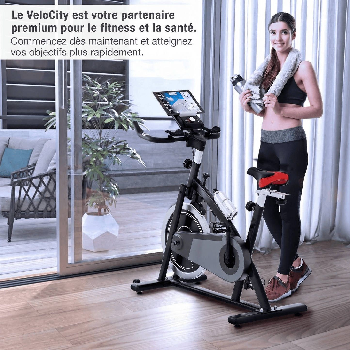 Vélo d’Appartement Homefit VeloCity – 22 kg d’Inertie – Bluetooth – Support Tablette – 125 kg
