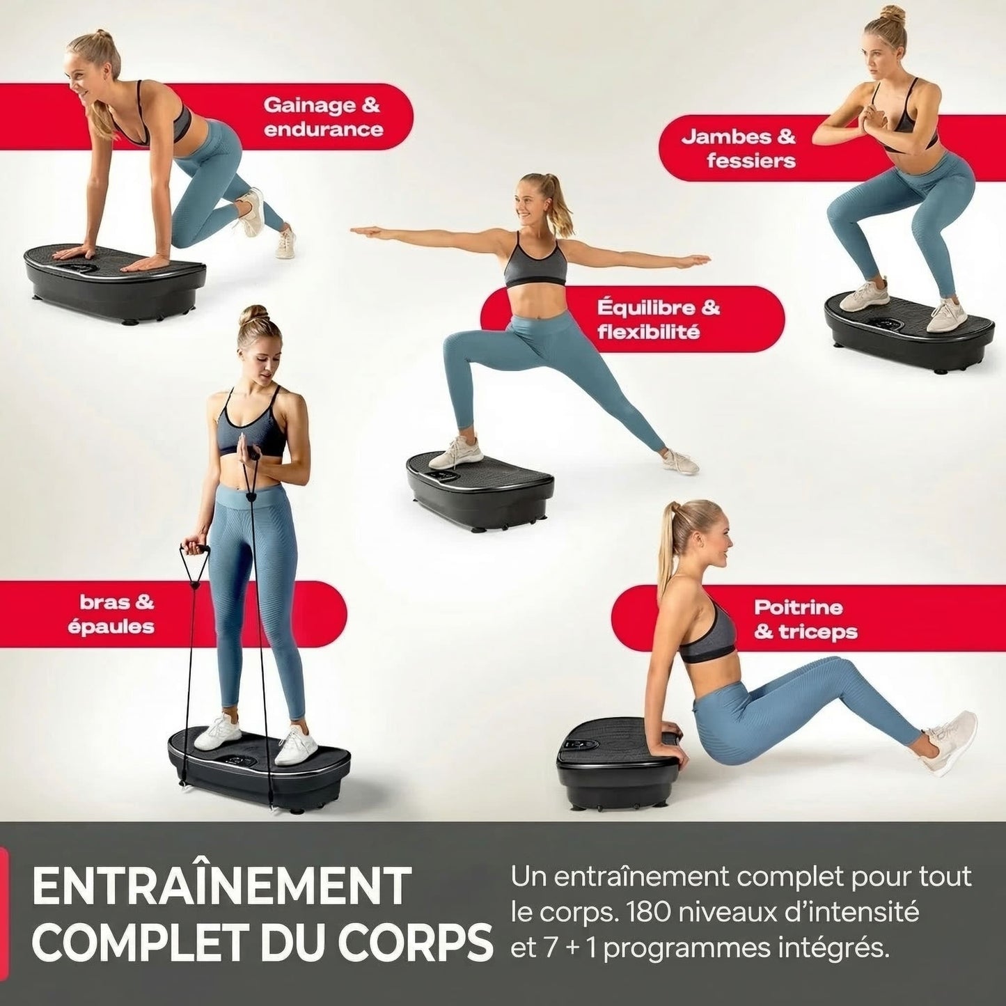 Plateforme vibrante Homefit – 180 niveaux – 7 programmes – 200 W – Télécommande