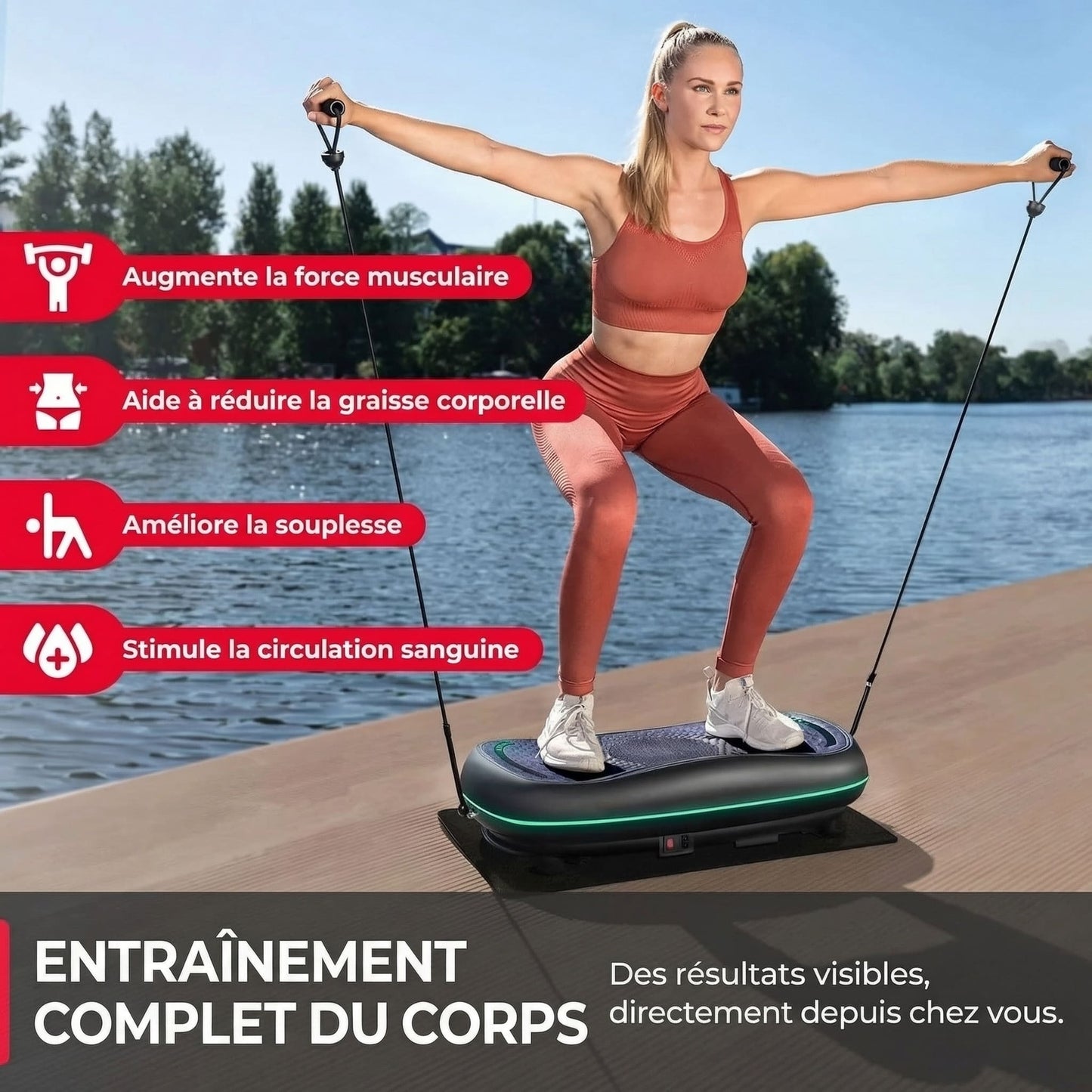 Plateforme vibrante HyperVibe 4D – 3 moteurs – 60 niveaux – Bluetooth – Écran tactile LED
