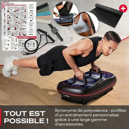 Plateforme vibrante HyperVibe 4D – 3 moteurs – 60 niveaux – Bluetooth – Écran tactile LED
