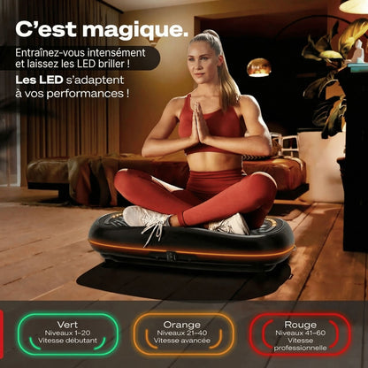 Plateforme vibrante HyperVibe 4D – 3 moteurs – 60 niveaux – Bluetooth – Écran tactile LED