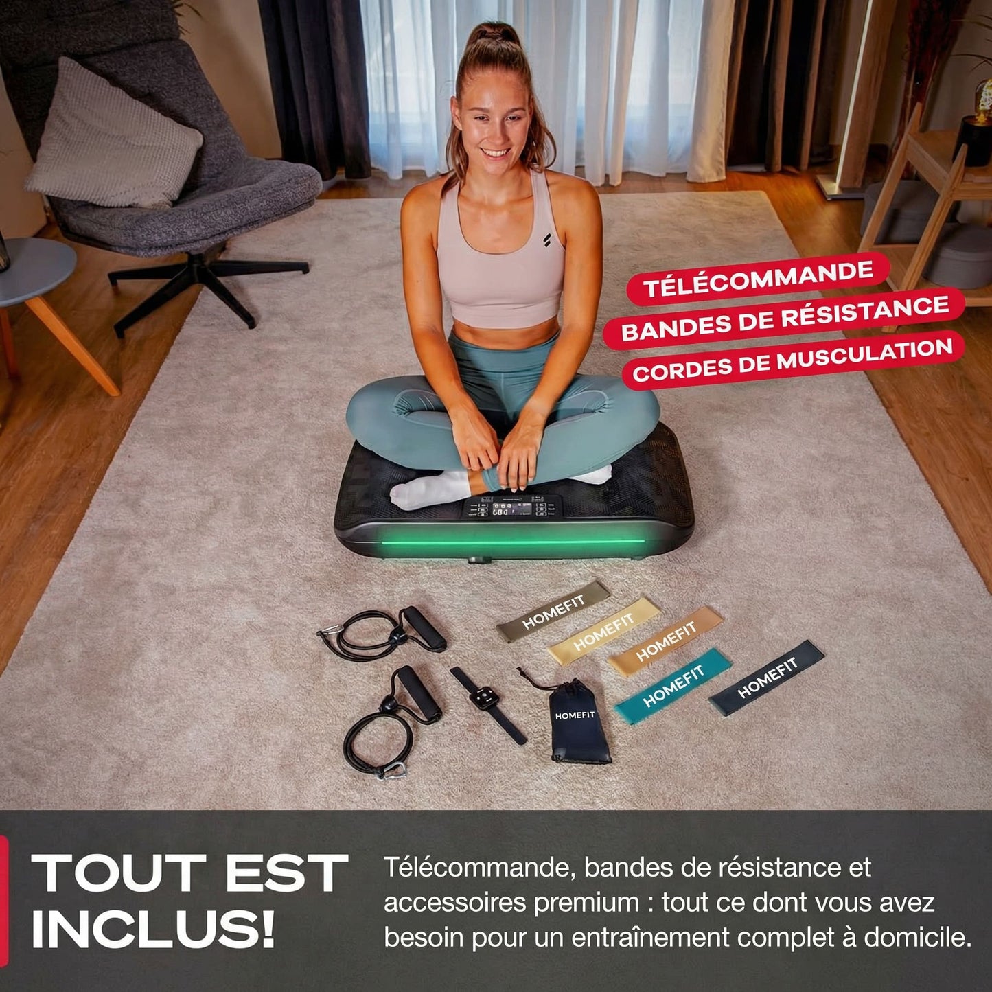 Plateforme vibrante CoreVibe – 99 niveaux – 200 W – Bluetooth – Télécommande