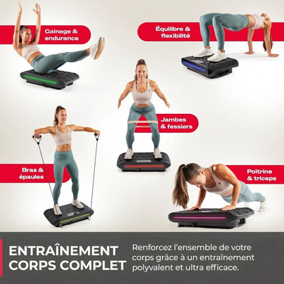 Plateforme vibrante CoreVibe – 99 niveaux – 200 W – Bluetooth – Télécommande