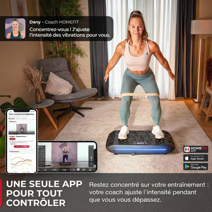 Plateforme vibrante CoreVibe – 99 niveaux – 200 W – Bluetooth – Télécommande