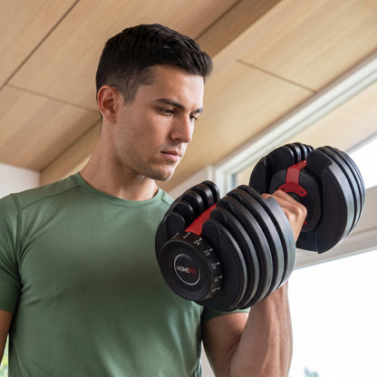 Haltère Réglable Homefit 2 à 24 kg – 15 Niveaux de Poids – Réglage Rapide – Base Incluse
