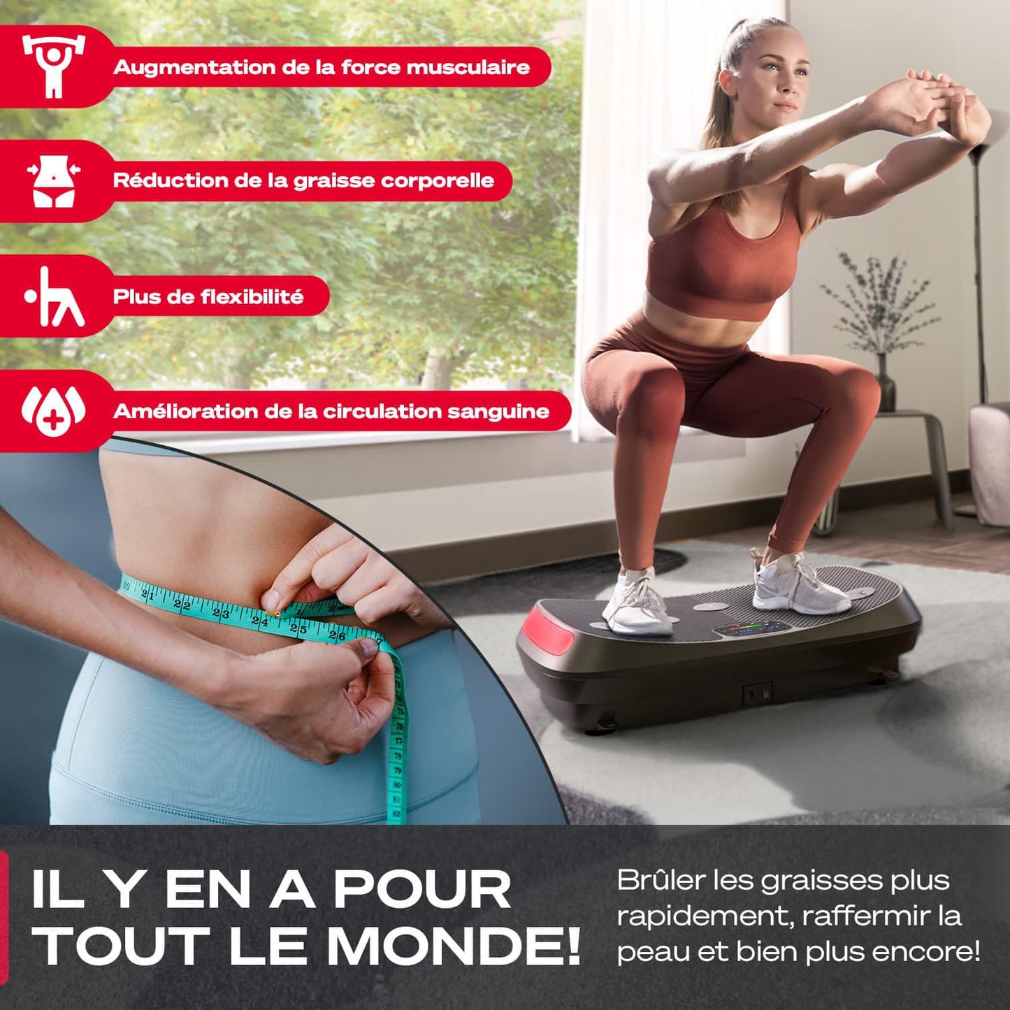 Plateforme vibrante FitPro 4D – 2 moteurs 2×200 W – 4 programmes – Bluetooth