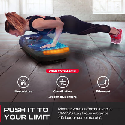 Plateforme vibrante FitPro 4D – 2 moteurs 2×200 W – 4 programmes – Bluetooth