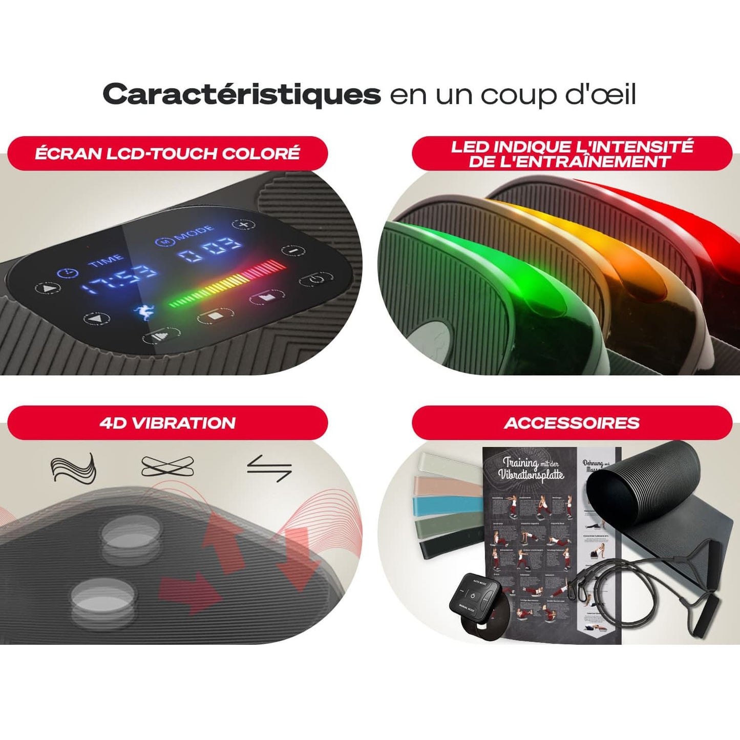 Plateforme vibrante FitPro 4D – 2 moteurs 2×200 W – 4 programmes – Bluetooth