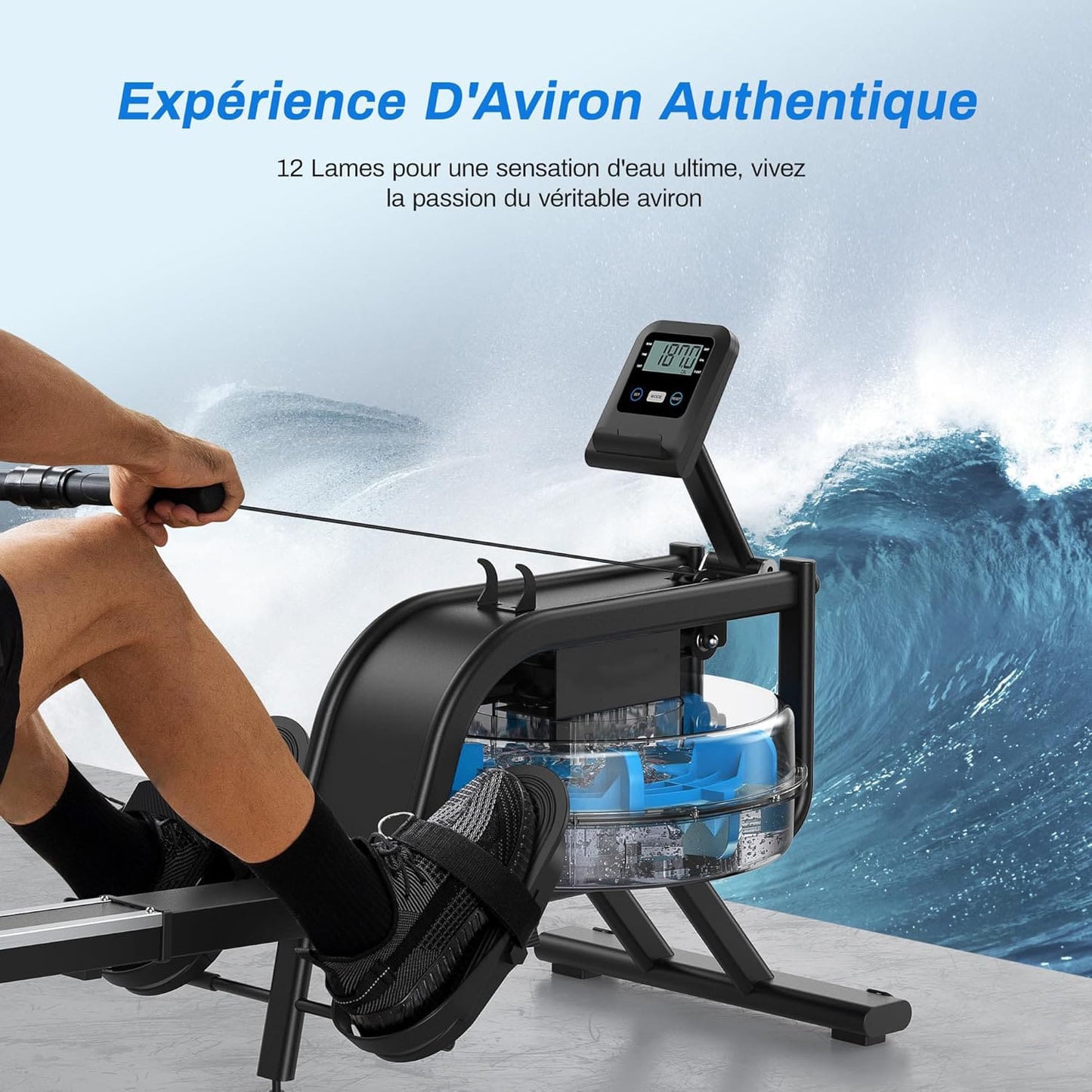 Rameur à Eau Homefit RowMaster – Réservoir 15 L – Bluetooth – Écran LED – Charge Max. 150 kg