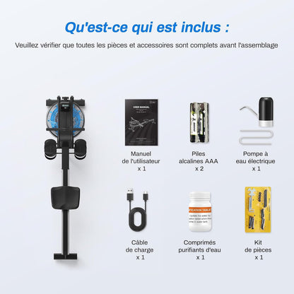 Rameur à Eau Homefit RowMaster – Réservoir 15 L – Bluetooth – Écran LED – Charge Max. 150 kg