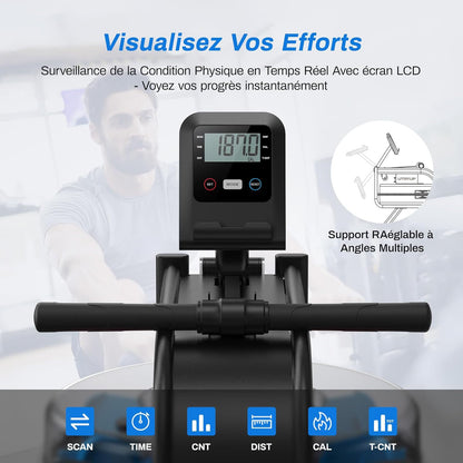 Rameur à Eau Homefit RowMaster – Réservoir 15 L – Bluetooth – Écran LED – Charge Max. 150 kg