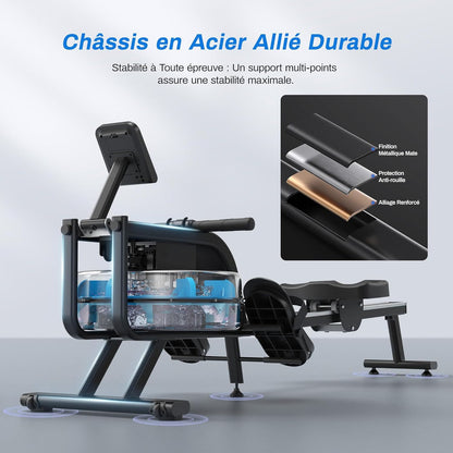 Rameur à Eau Homefit RowMaster – Réservoir 15 L – Bluetooth – Écran LED – Charge Max. 150 kg