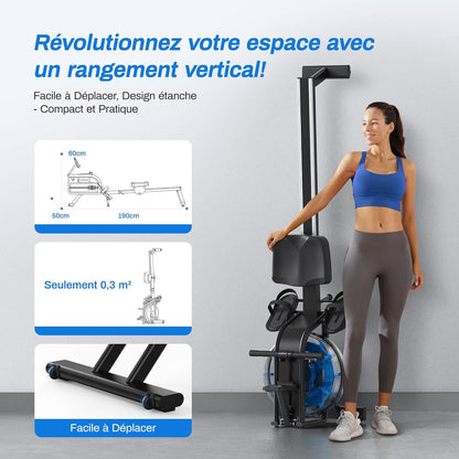 Rameur à Eau Homefit RowMaster – Réservoir 15 L – Bluetooth – Écran LED – Charge Max. 150 kg