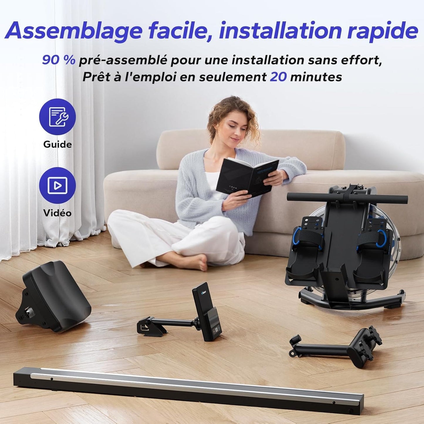 Rameur à Eau Homefit WaterFlow – Réservoir 15 L Incliné à 45° – Bluetooth – Charge Max. 150 kg