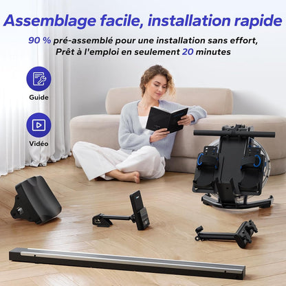Rameur à Eau Homefit WaterFlow – Réservoir 15 L Incliné à 45° – Bluetooth – Charge Max. 150 kg