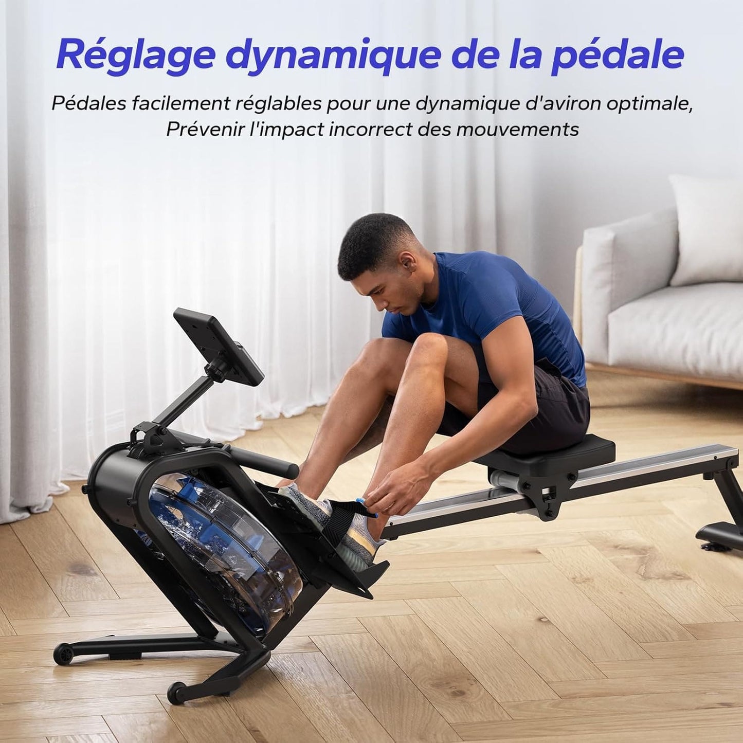 Rameur à Eau Homefit WaterFlow – Réservoir 15 L Incliné à 45° – Bluetooth – Charge Max. 150 kg