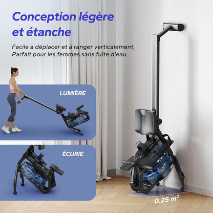 Rameur à Eau Homefit WaterFlow – Réservoir 15 L Incliné à 45° – Bluetooth – Charge Max. 150 kg