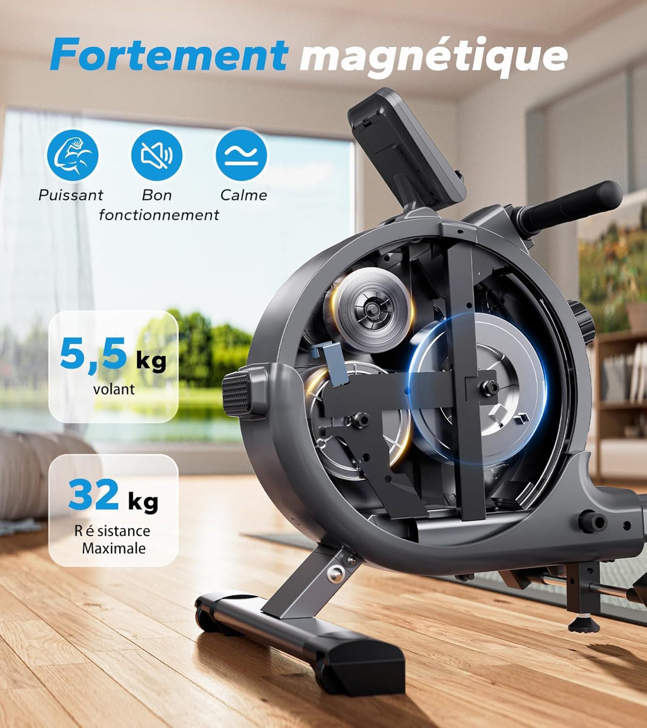 Rameur Magnétique Homefit Evo – 16 Niveaux de Résistance – Double Rail – Bluetooth – Charge Max. 160 kg