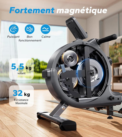 Rameur Magnétique Homefit Evo – 16 Niveaux de Résistance – Double Rail – Bluetooth – Charge Max. 160 kg