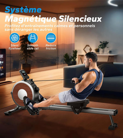 Rameur Magnétique Homefit Evo – 16 Niveaux de Résistance – Double Rail – Bluetooth – Charge Max. 160 kg