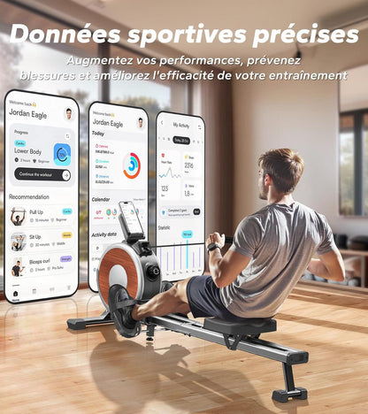 Rameur Magnétique Homefit Evo – 16 Niveaux de Résistance – Double Rail – Bluetooth – Charge Max. 160 kg