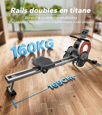 Rameur Magnétique Homefit Evo – 16 Niveaux de Résistance – Double Rail – Bluetooth – Charge Max. 160 kg
